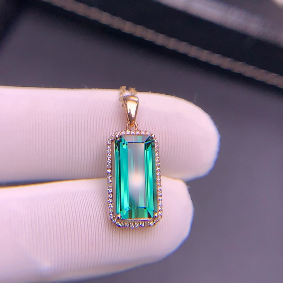 14k Gold 4.35 Ct Natural Tourmaline & Diamond Pendant( Without Chain ) - 3
