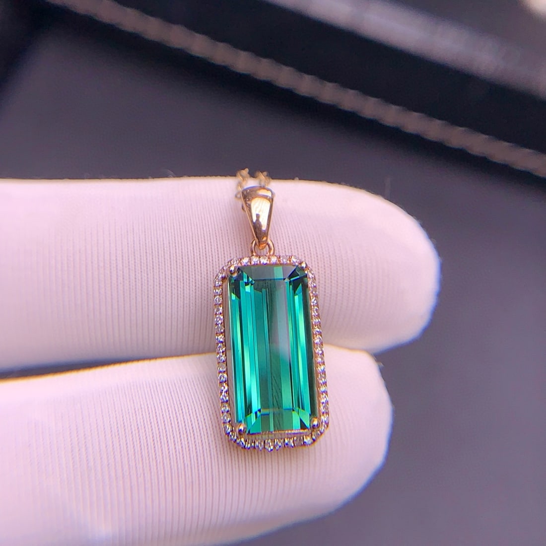 14k Gold 4.35 Ct Natural Tourmaline & Diamond Pendant( Without Chain ) - 4