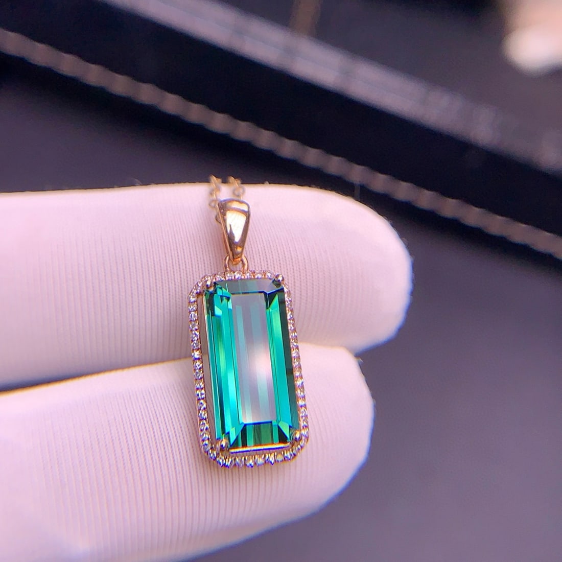 14k Gold 4.35 Ct Natural Tourmaline & Diamond Pendant( Without Chain ) - 6