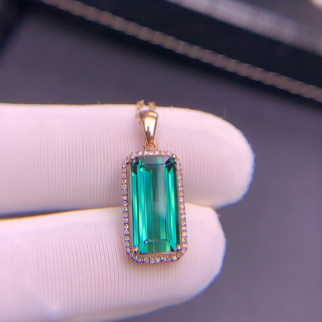 14k Gold 4.35 Ct Natural Tourmaline & Diamond Pendant( Without Chain ) - 7