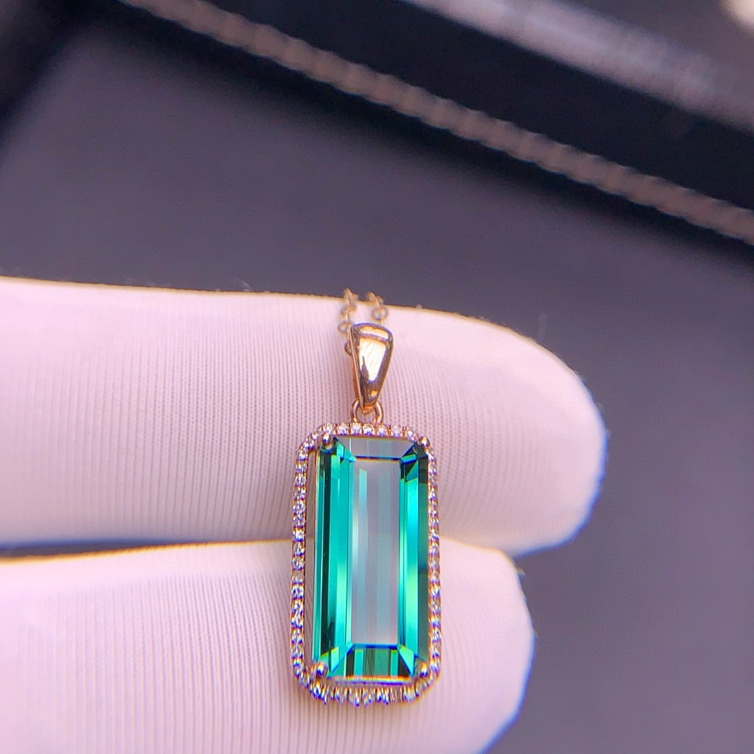 14k Gold 4.35 Ct Natural Tourmaline & Diamond Pendant( Without Chain ) - 8