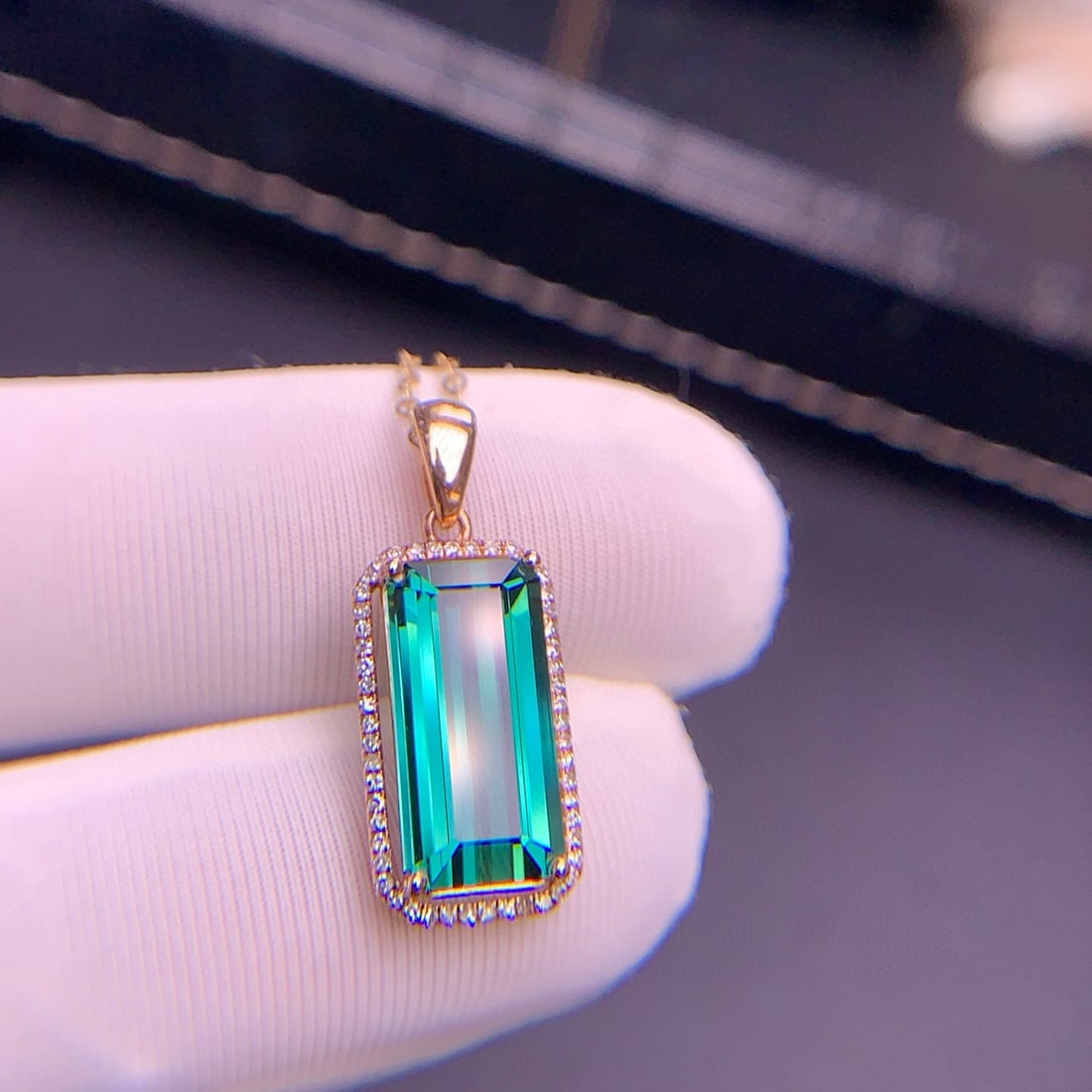 14k Gold 4.35 Ct Natural Tourmaline & Diamond Pendant( Without Chain ) - 9