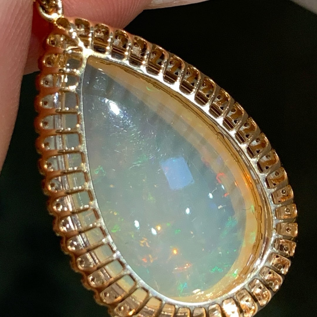 14k Gold 17.86 Ctw Natural Opal & Diamond Pendant( Without Chain ) - 4