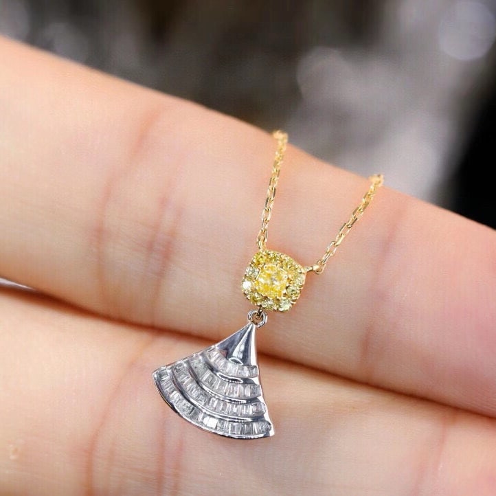 14k Gold 0.3 Ct Natural Color Diamond Necklace - 7