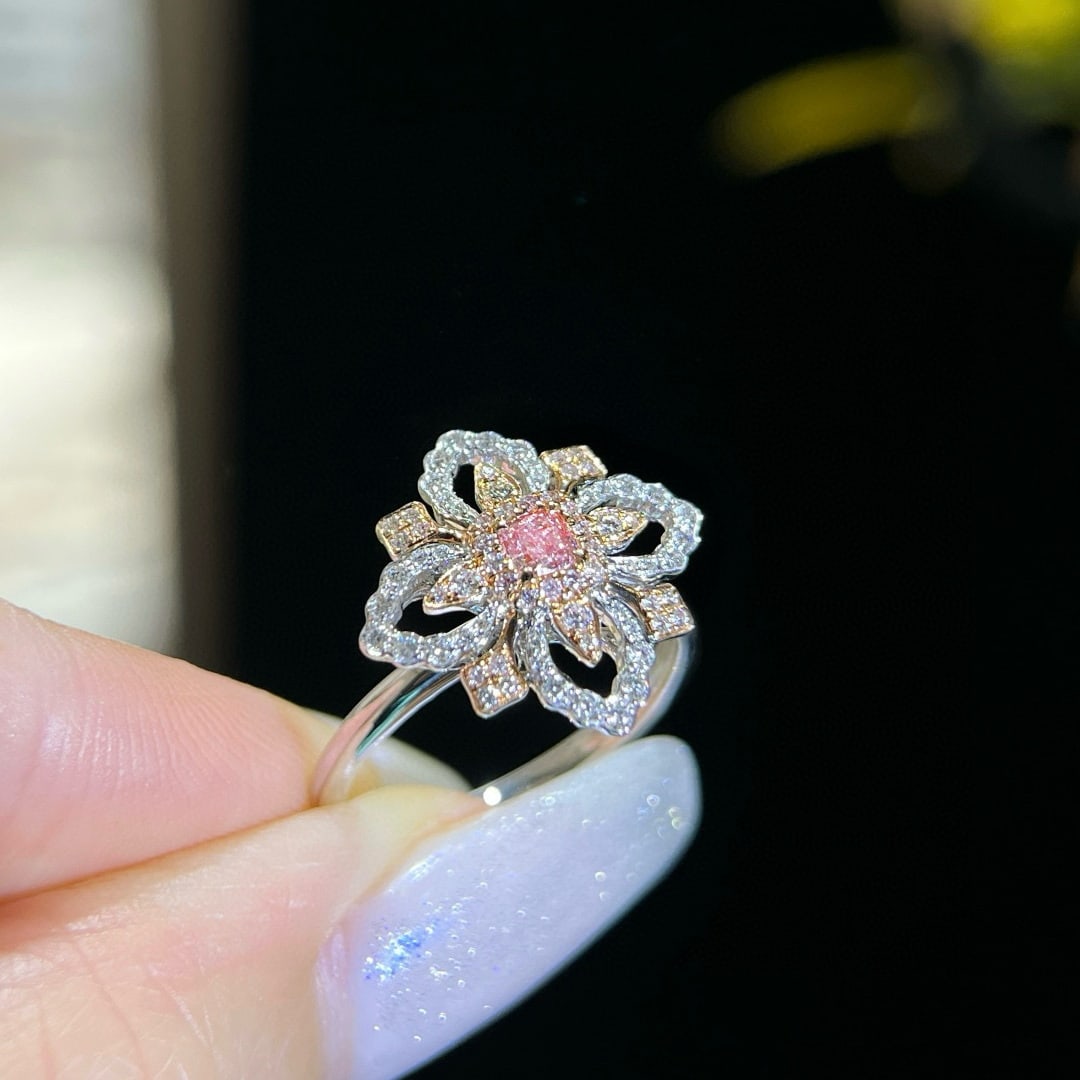 14k Gold 0.45 Ctw Natural Pink Diamond & Diamond Ring - 2