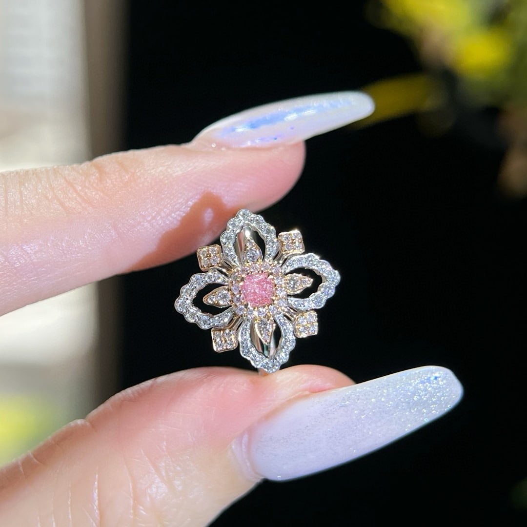14k Gold 0.45 Ctw Natural Pink Diamond & Diamond Ring - 4