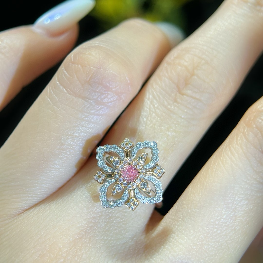 14k Gold 0.45 Ctw Natural Pink Diamond & Diamond Ring - 5