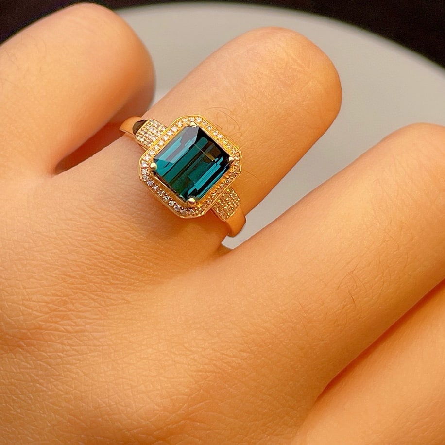 14k Gold 3.23 Ct Natural Tourmaline & Diamond Ring - 4