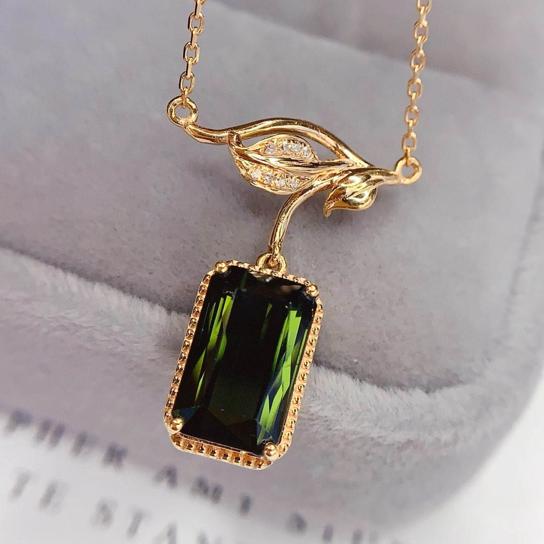 14k Gold 2.45 Ct Natural Tourmaline & Diamond Necklace - 2
