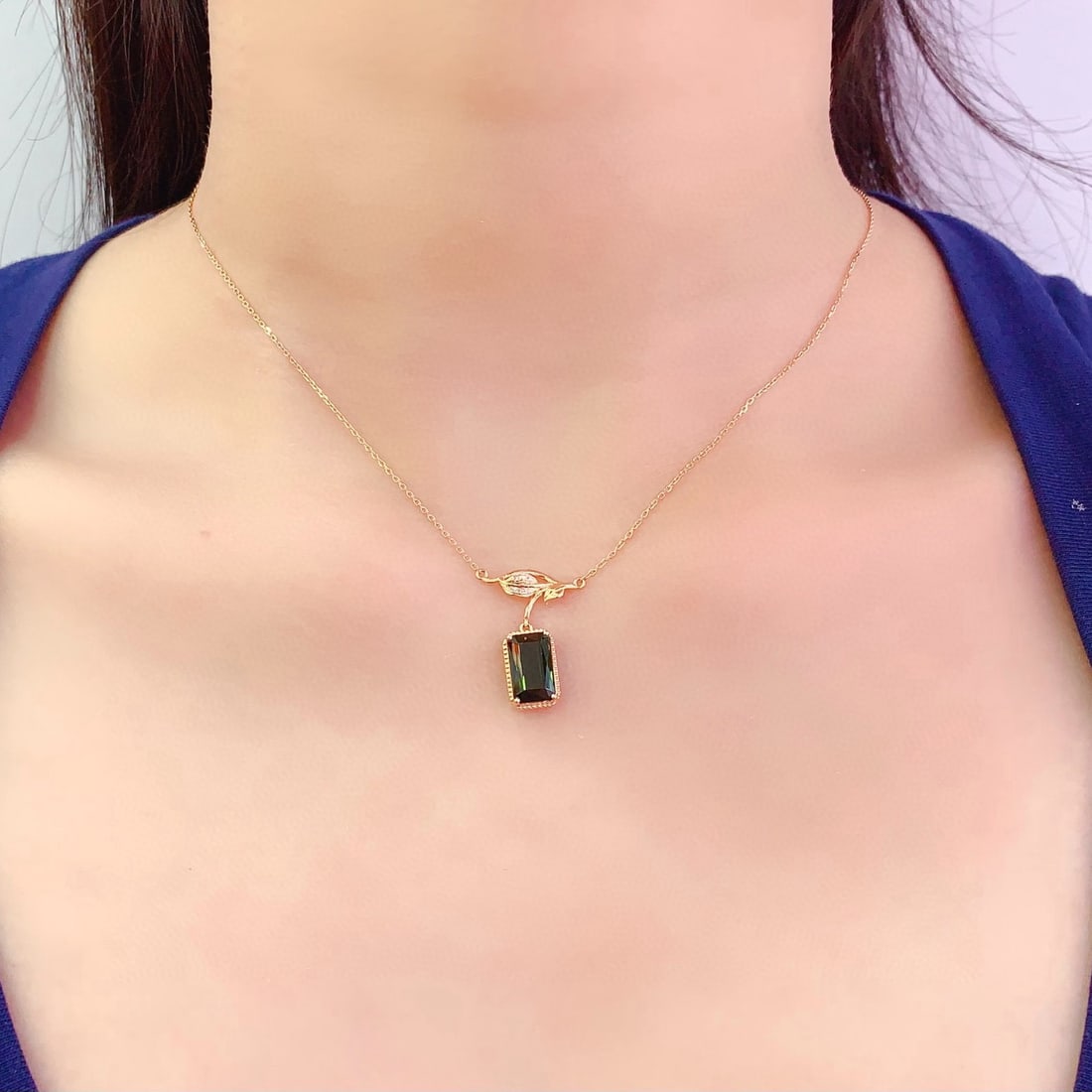 14k Gold 2.45 Ct Natural Tourmaline & Diamond Necklace - 6