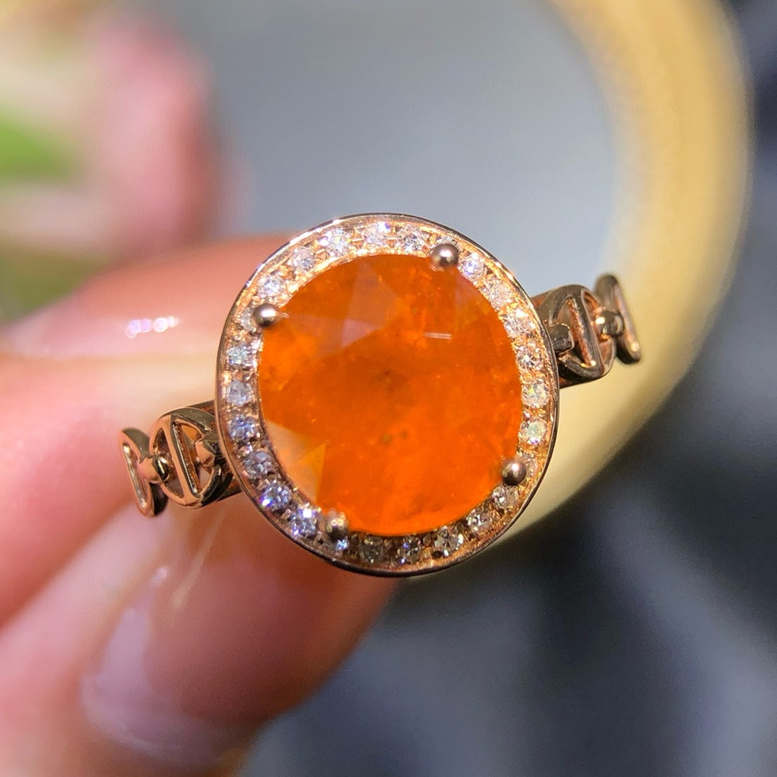 14k Gold 4.3 Ct Natural Spessartine & Diamond Ring - 5