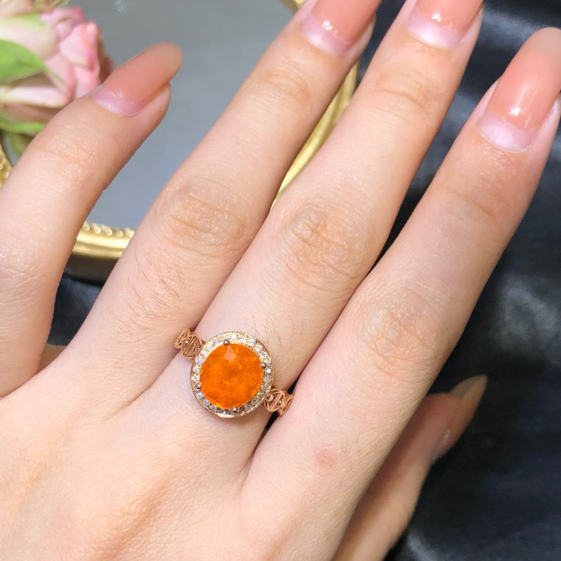 14k Gold 4.3 Ct Natural Spessartine & Diamond Ring - 6