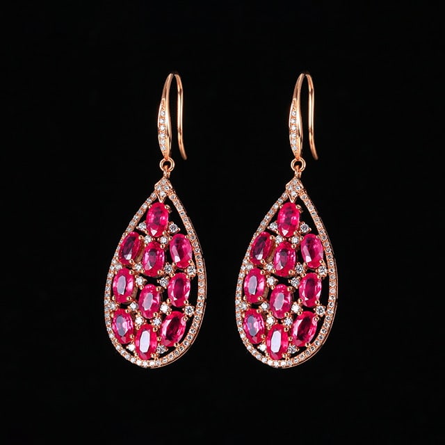 14k Gold 6.33 Ctw Natural Ruby & Diamond Earrings - 2