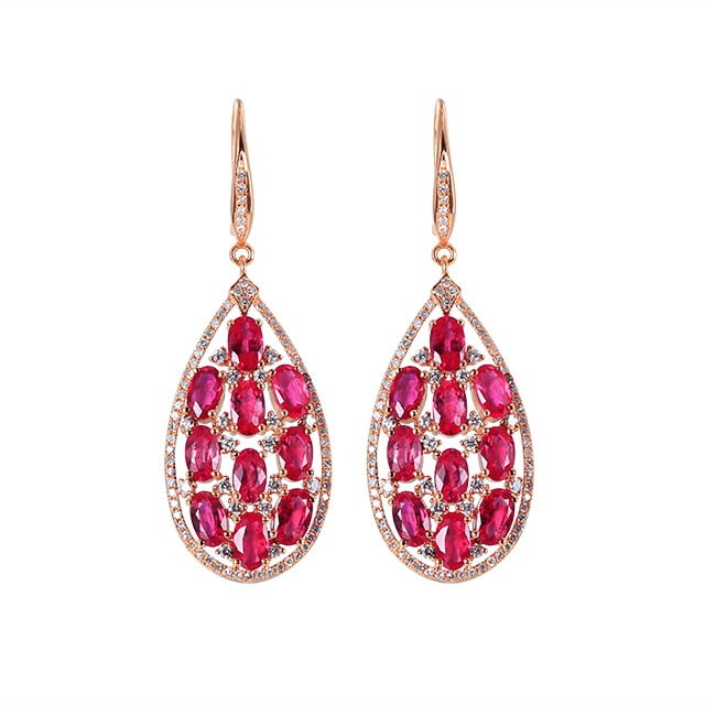 14k Gold 6.33 Ctw Natural Ruby & Diamond Earrings - 5