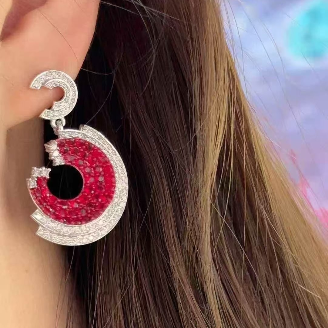 14k Gold 4.8 Ctw Natural Ruby & Diamond Earrings - 2