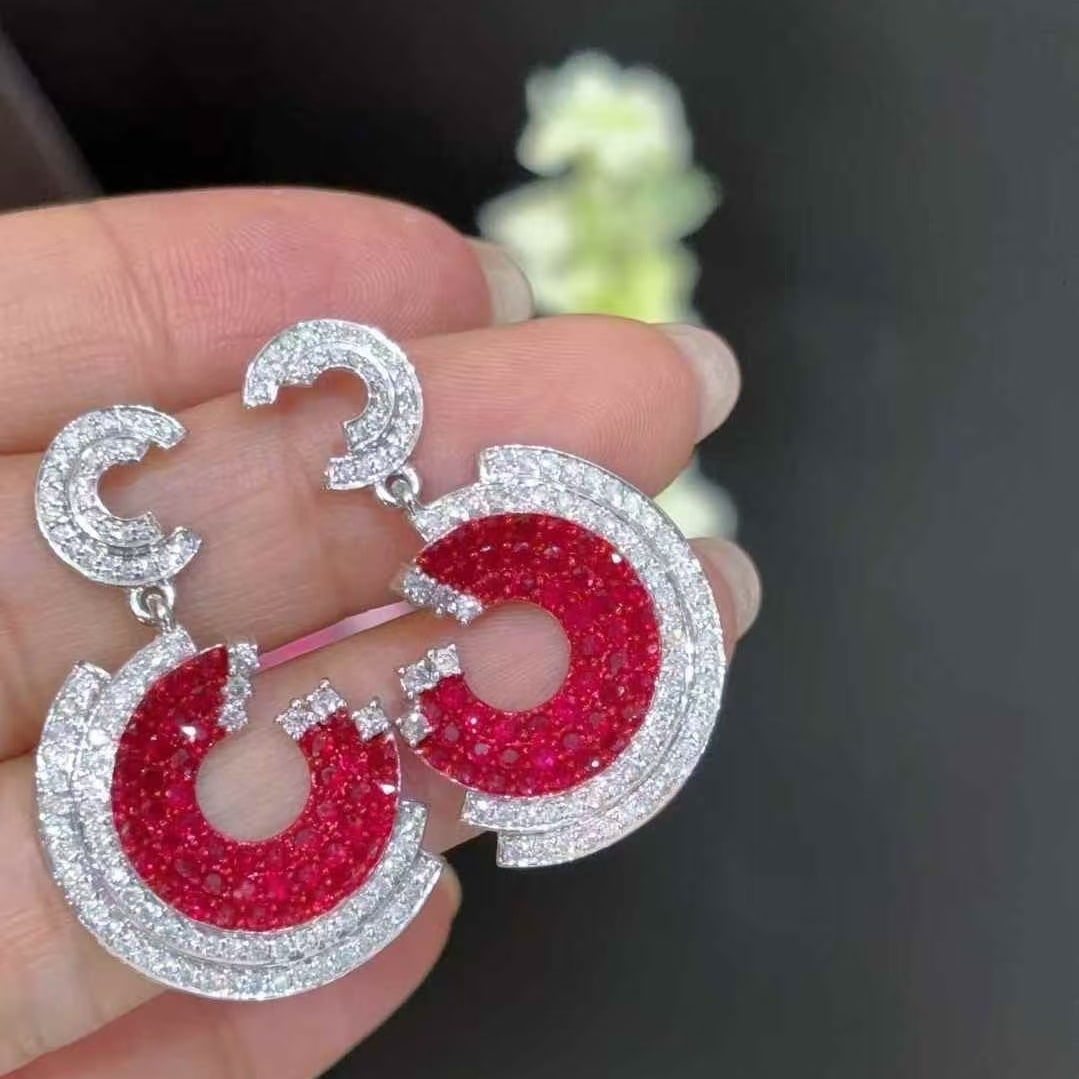 14k Gold 4.8 Ctw Natural Ruby & Diamond Earrings - 3