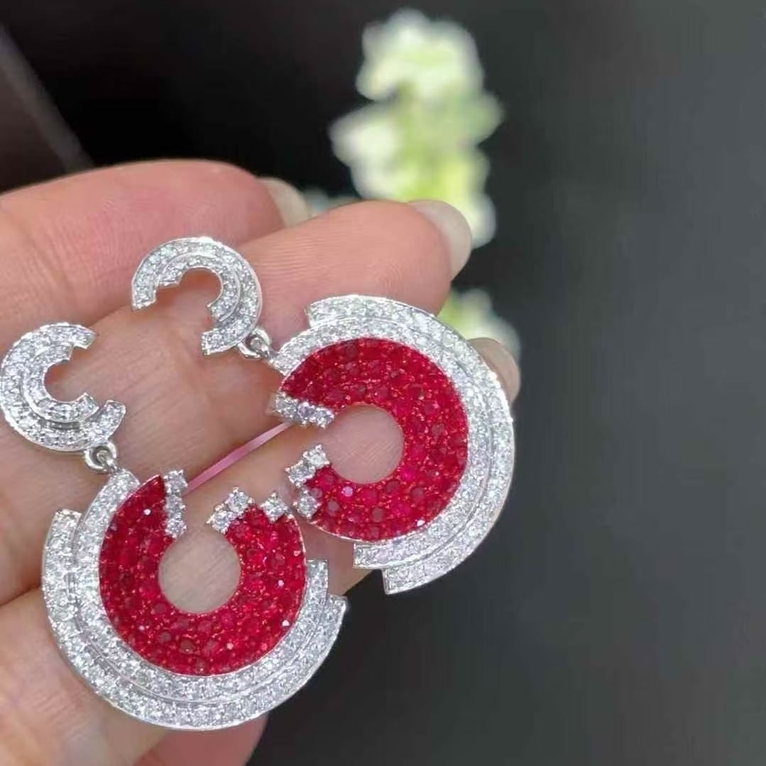 14k Gold 4.8 Ctw Natural Ruby & Diamond Earrings - 4