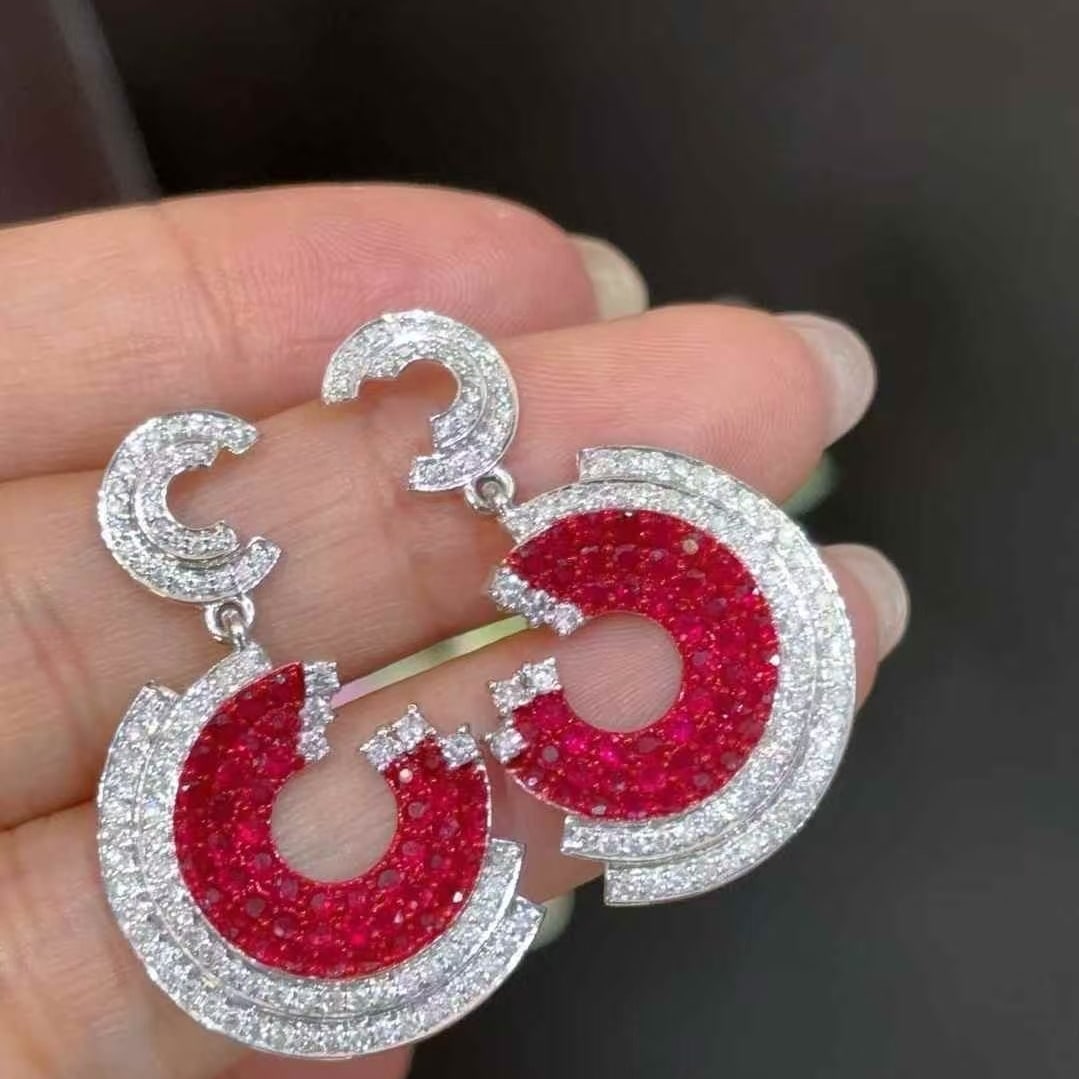 14k Gold 4.8 Ctw Natural Ruby & Diamond Earrings - 5