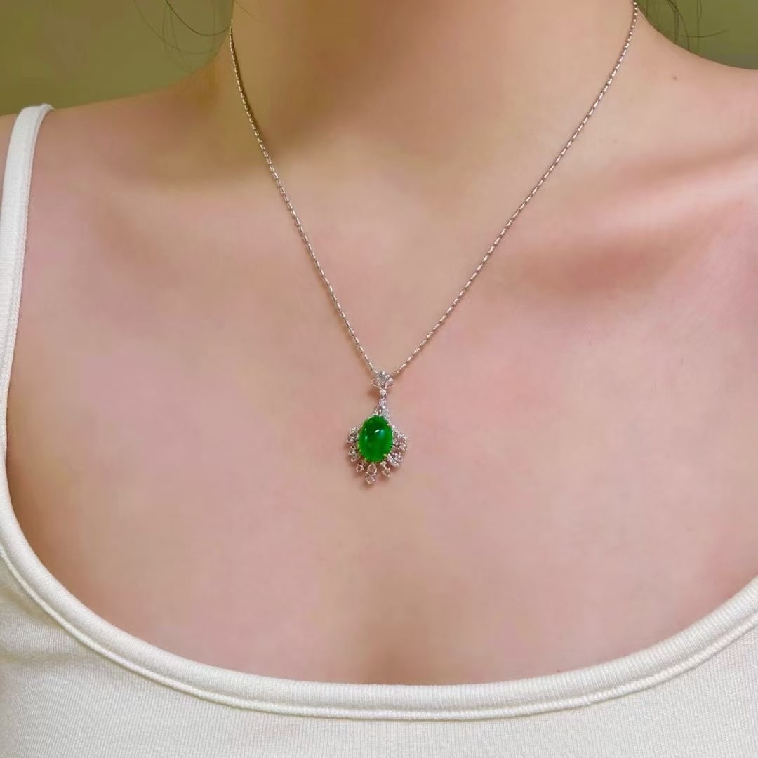 14k Gold 4.8 Ct Vivid Green Natural Emerald & Diamond & Sapphire Pendant( Without Chain ) - 5