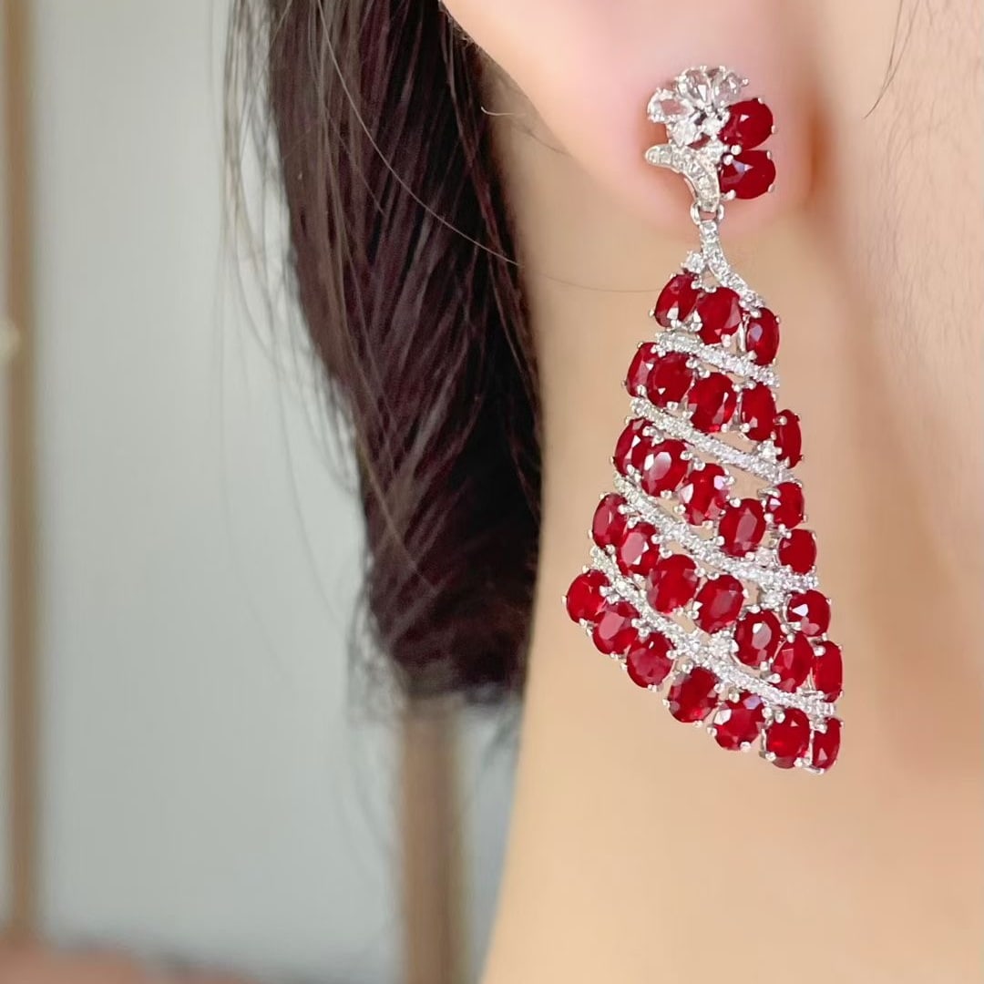 14k Gold 13.5 Ct Vivid Red Natural Ruby & Diamond Earrings - 5