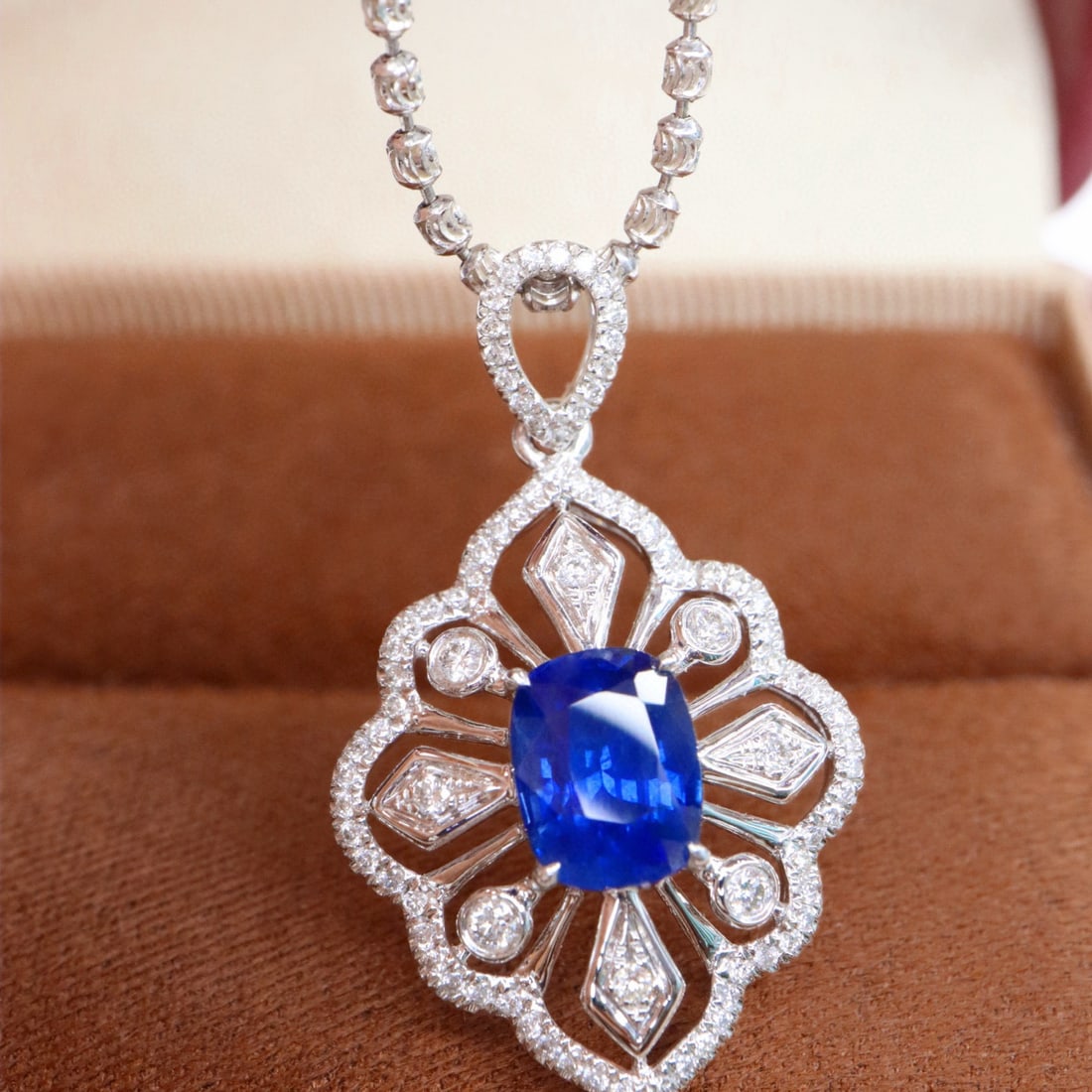 14k Gold 2.08 Ctw Natural Sapphire & Diamond Pendant( Without Chain ) - 2