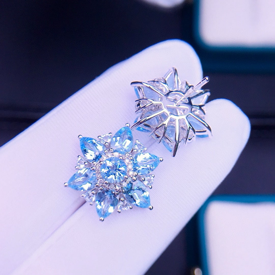 14k Gold 5.9 Ct Natural Aquamarine & Diamond Earrings - 4