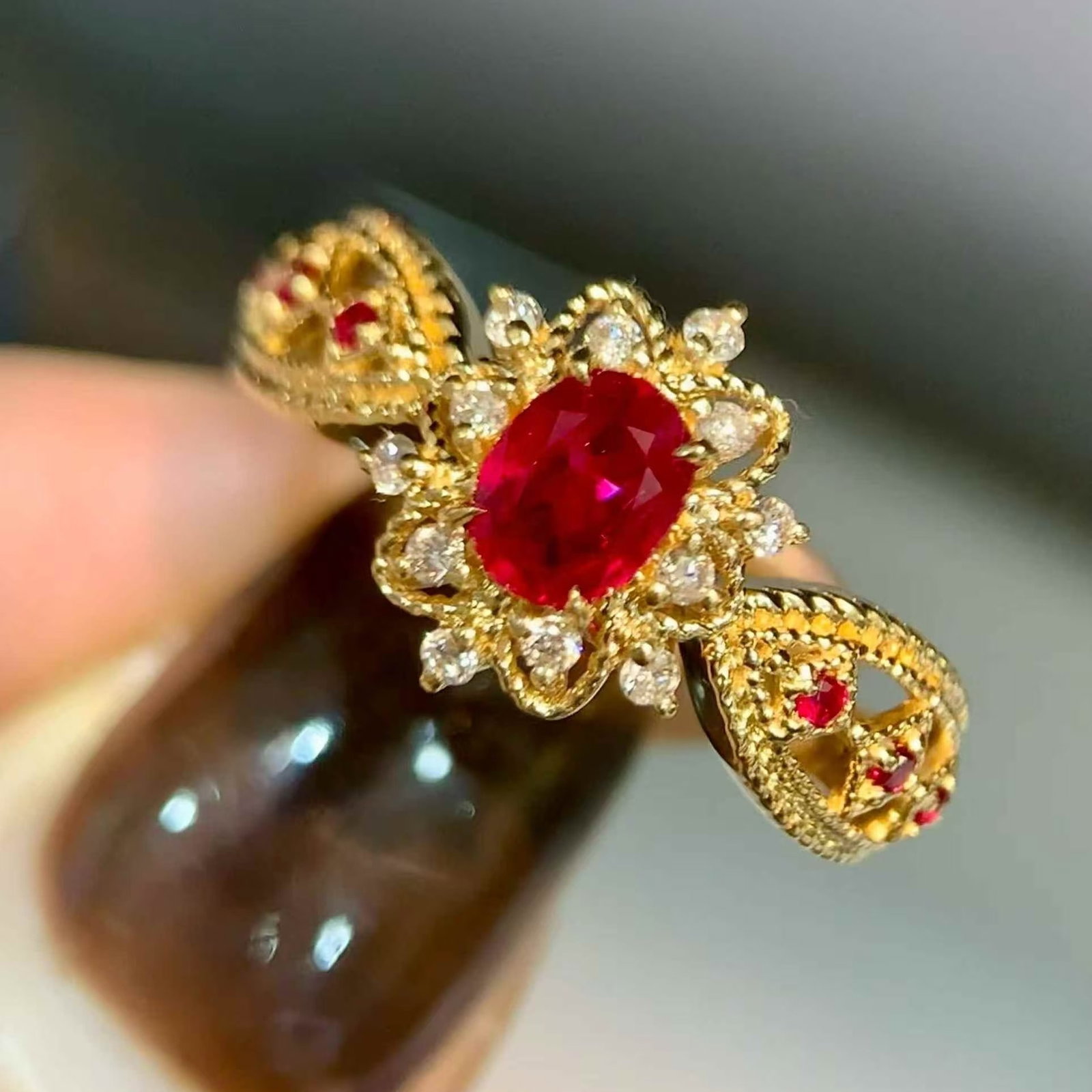 14k Gold 0.57 Ctw Natural Ruby & Diamond Ring - 3