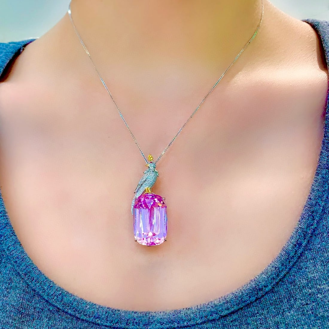 14k Gold 32.5 Ct Natural Kunzite & Diamond Brooch/pendant( Without Chain ) - 2