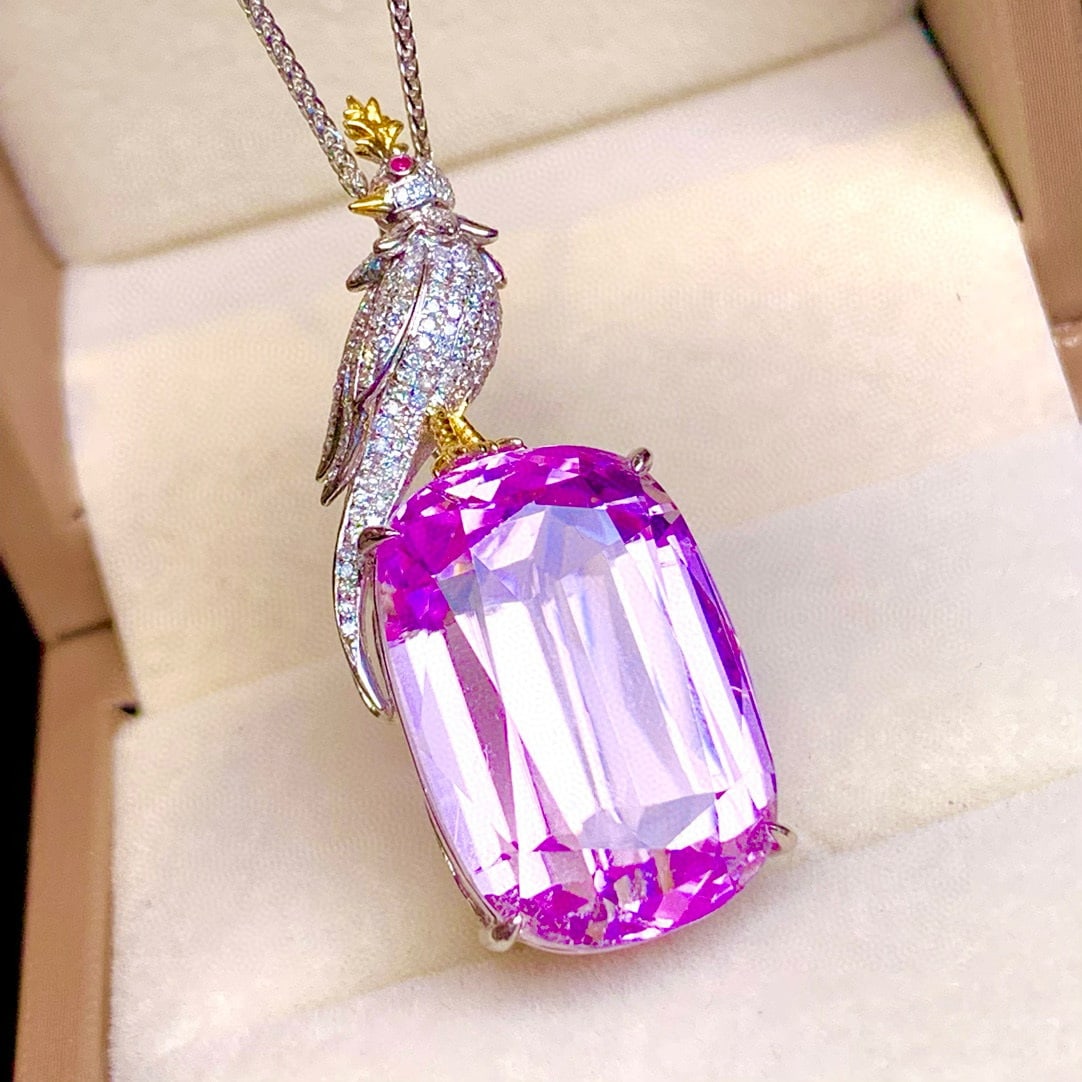 14k Gold 32.5 Ct Natural Kunzite & Diamond Brooch/pendant( Without Chain ) - 6
