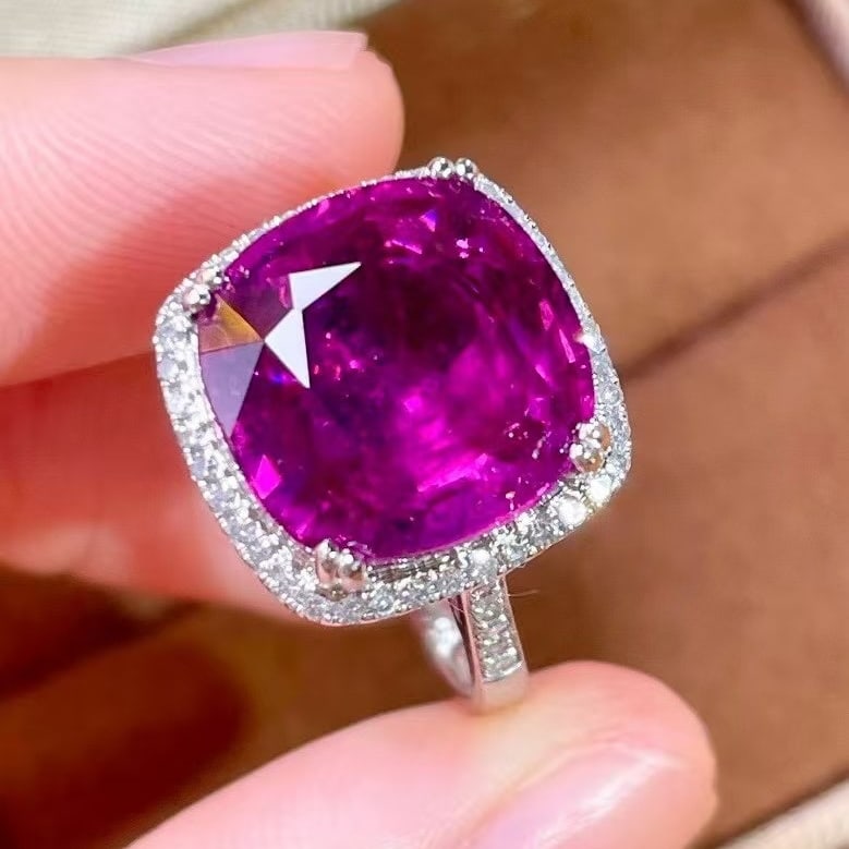 14k Gold 6.6 Ct Natural Tourmaline & Diamond Ring: Ref:231063243 // gold content:14k gold // ring size:7. 25us // // main gemstone:tourmaline // shape:cushion // carat weight:6. 6ct // color:red // treatment:natural // // adjacent gemstone 2 :