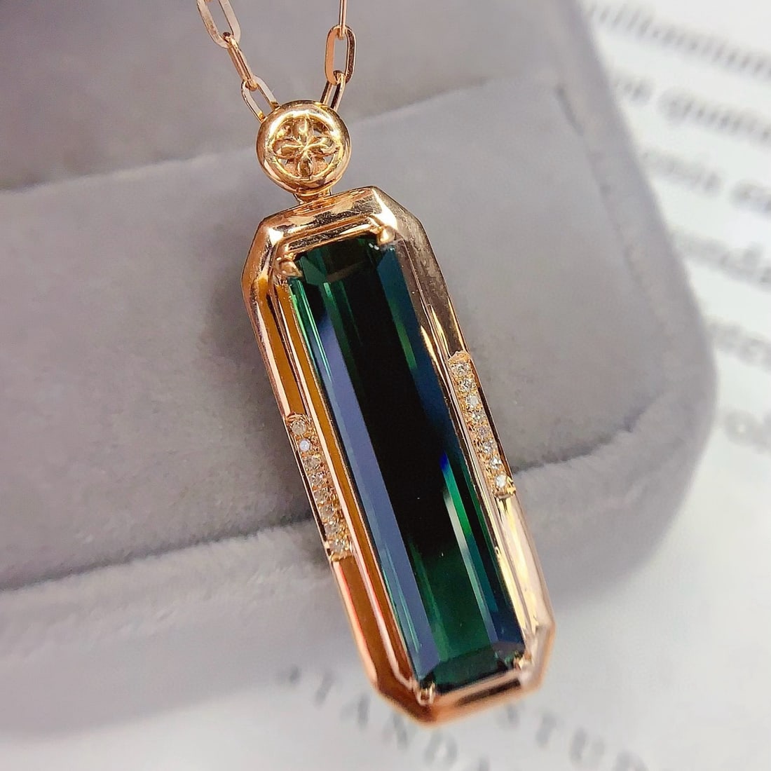 14k Gold 6.66 Ct Natural Tourmaline & Diamond Pendant( Without Chain ) - 2