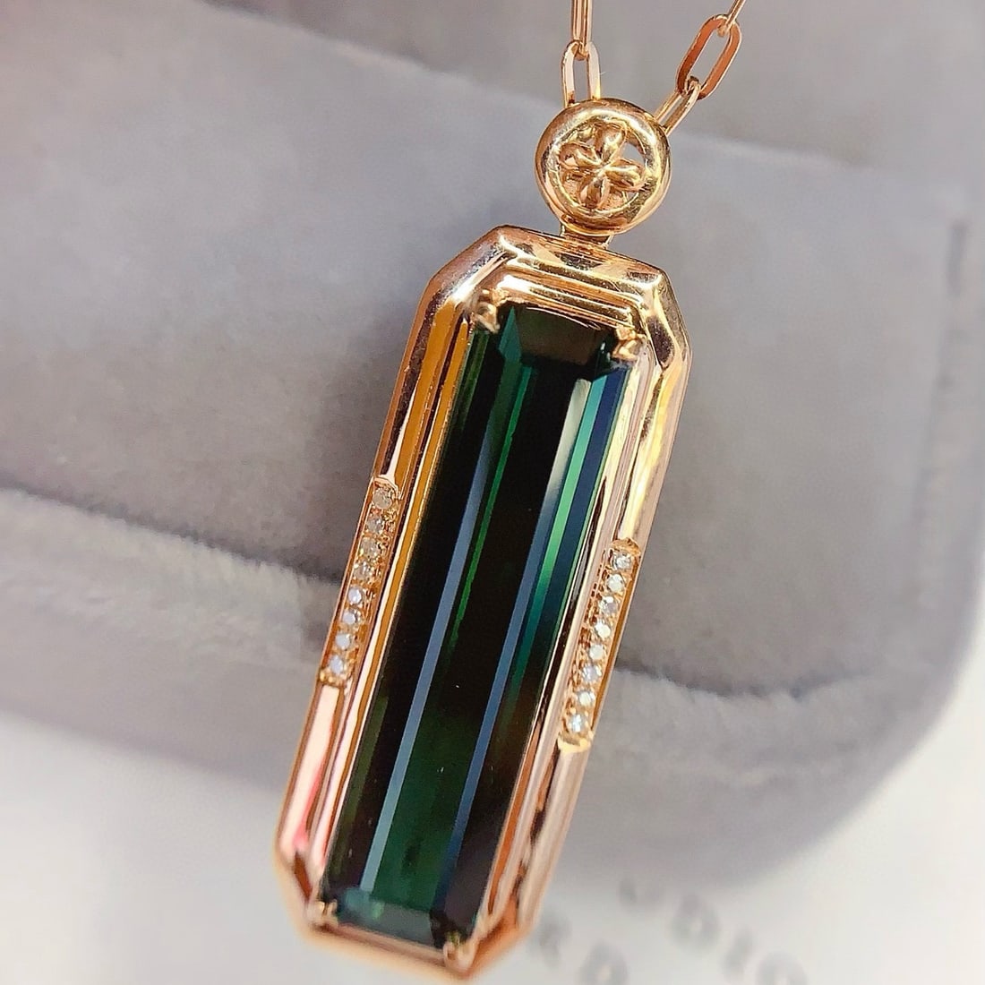14k Gold 6.66 Ct Natural Tourmaline & Diamond Pendant( Without Chain ) - 3