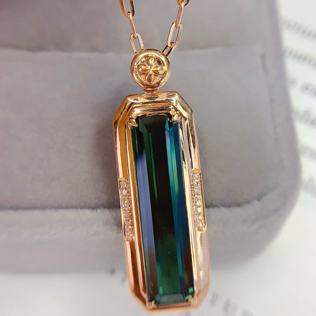 14k Gold 6.66 Ct Natural Tourmaline & Diamond Pendant( Without Chain ) - 4