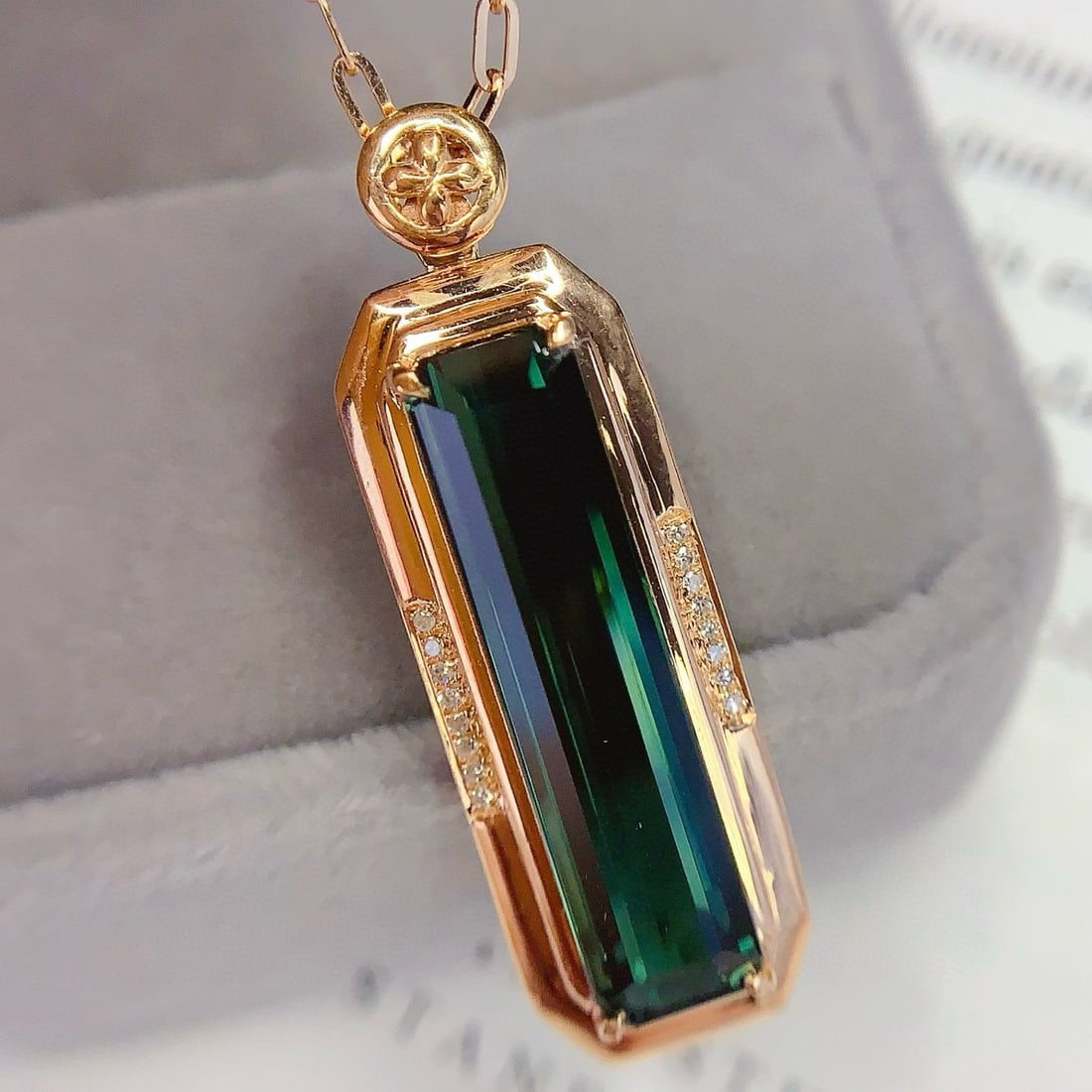 14k Gold 6.66 Ct Natural Tourmaline & Diamond Pendant( Without Chain ) - 5