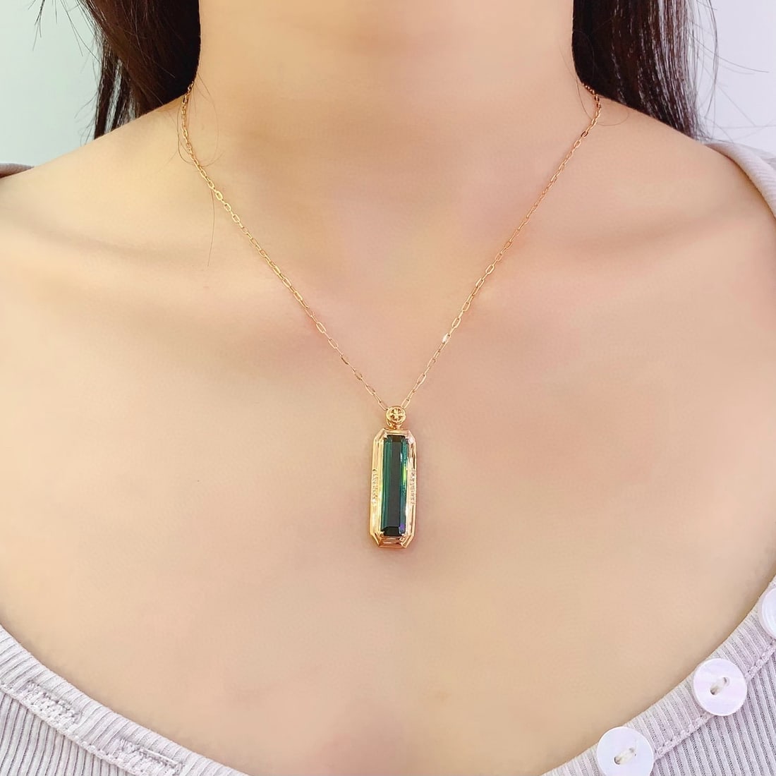 14k Gold 6.66 Ct Natural Tourmaline & Diamond Pendant( Without Chain ) - 6