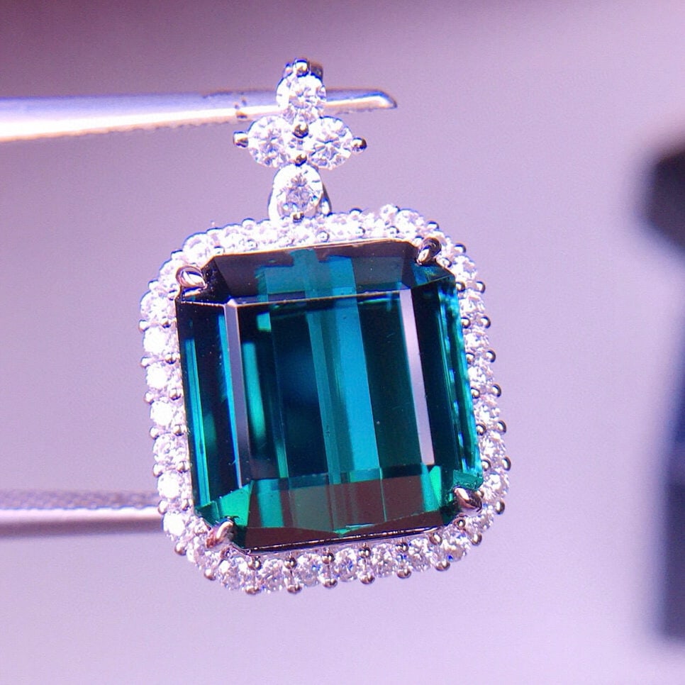14k Gold 7.1 Ct Natural Tourmaline & Diamond Pendant( Without Chain ) - 3