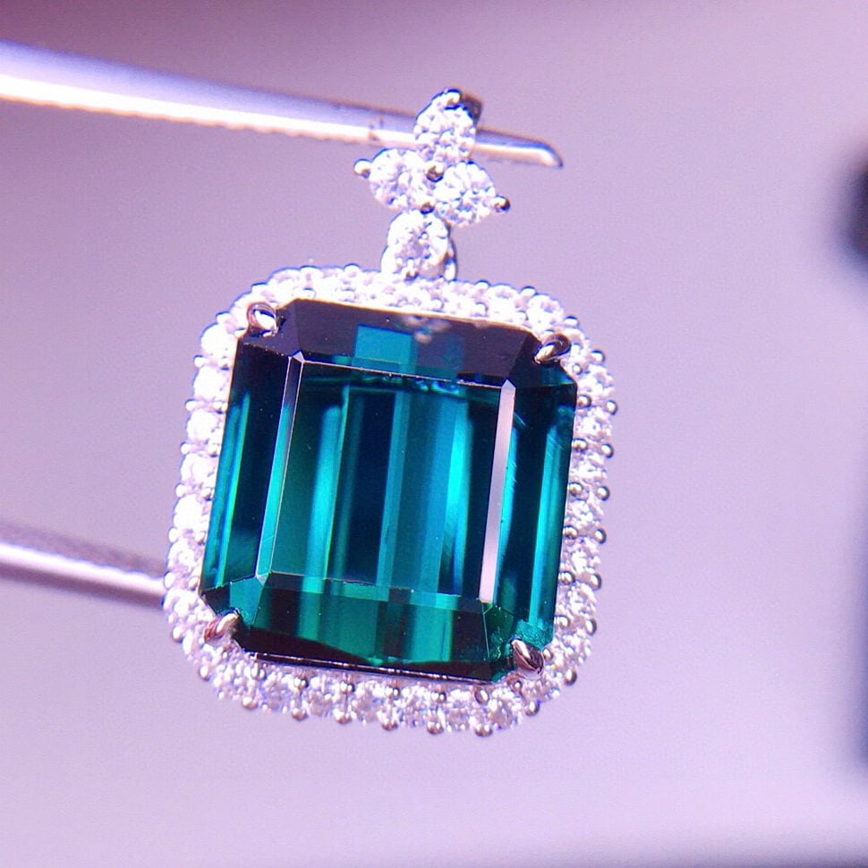 14k Gold 7.1 Ct Natural Tourmaline & Diamond Pendant( Without Chain ) - 4
