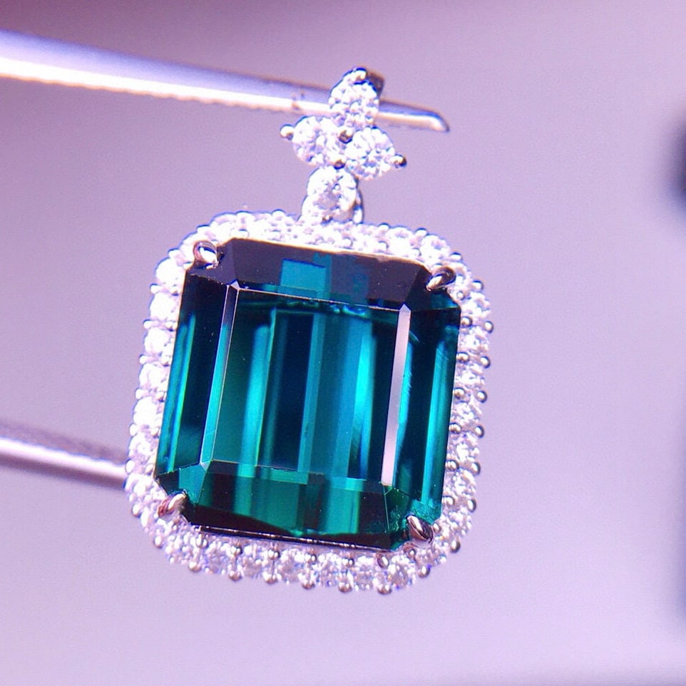14k Gold 7.1 Ct Natural Tourmaline & Diamond Pendant( Without Chain ) - 5