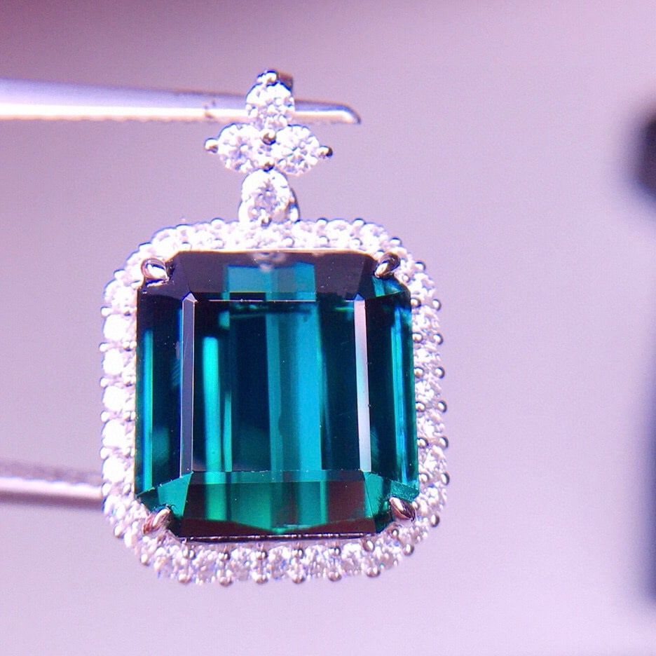 14k Gold 7.1 Ct Natural Tourmaline & Diamond Pendant( Without Chain ) - 6
