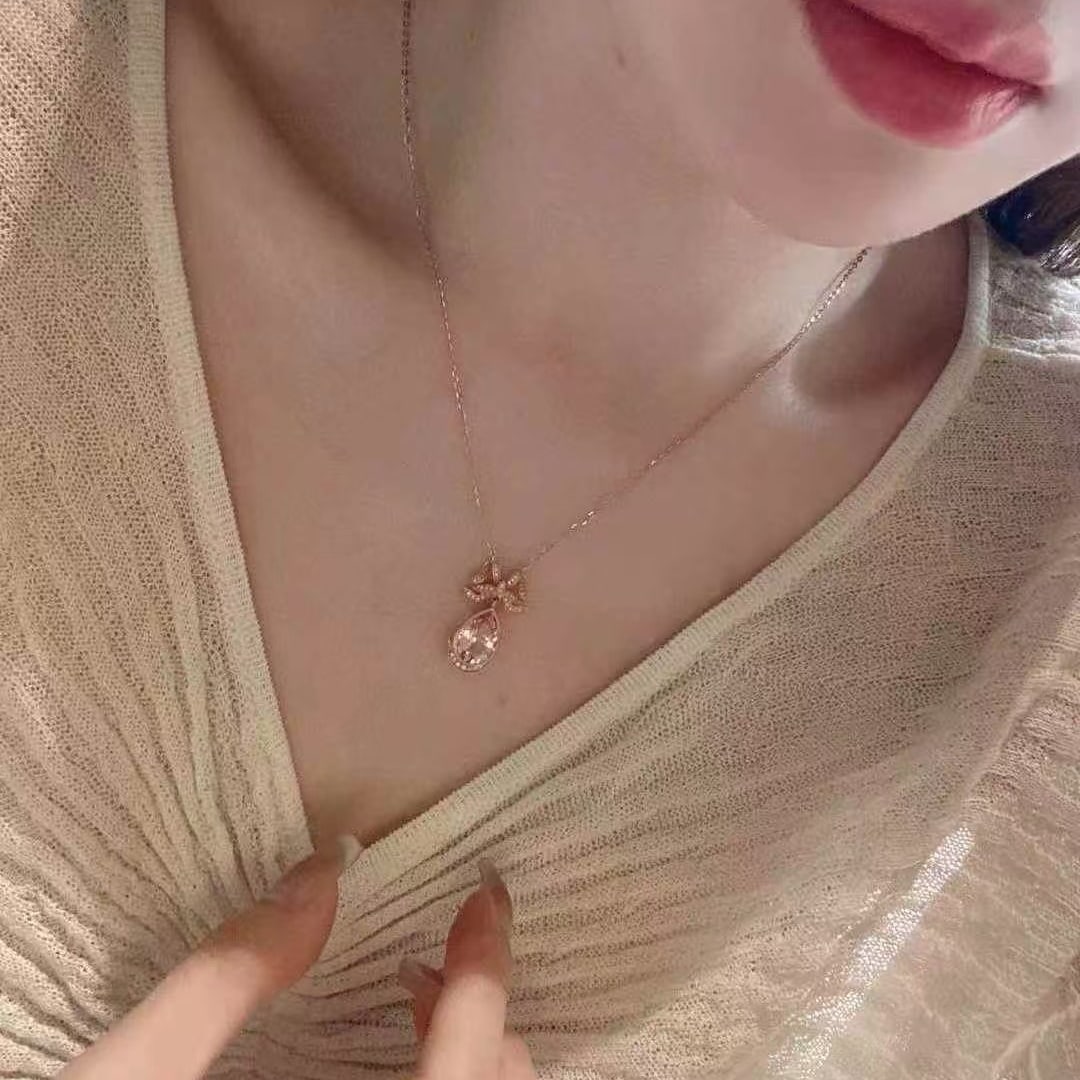14k Gold 2.49 Ctw Natural Morganite & Diamond Necklace - 5
