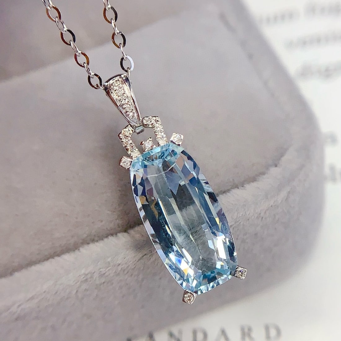 14k Gold 3.63 Ct Natural Aquamarine & Diamond Pendant( Without Chain ) - 2