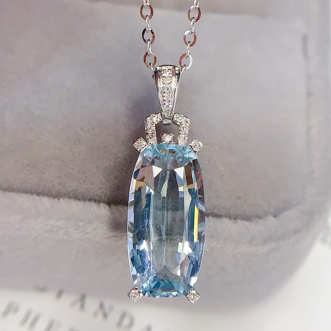 14k Gold 3.63 Ct Natural Aquamarine & Diamond Pendant( Without Chain ) - 5