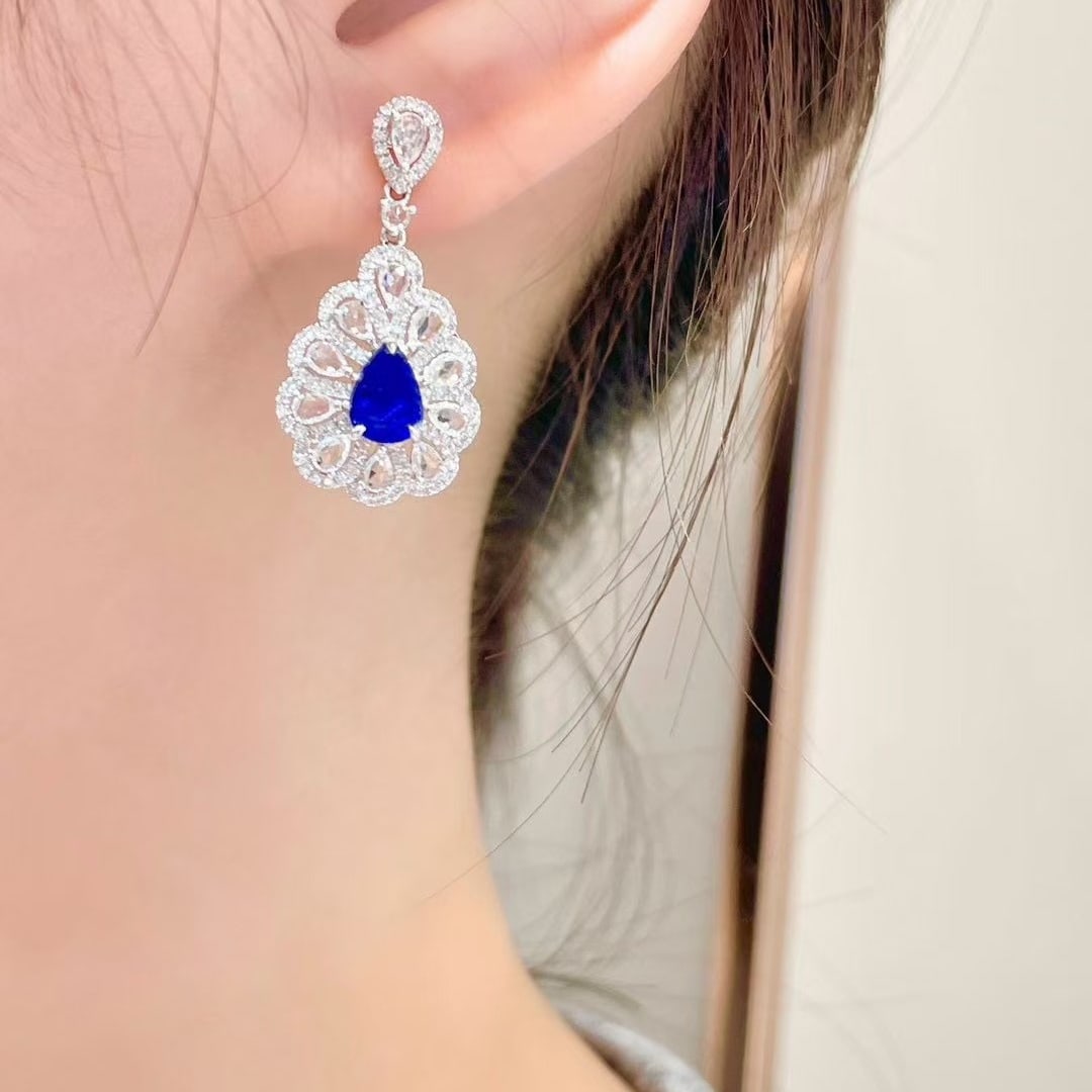 14k Gold 2.45 Ctw Natural Sapphire & Diamond Earrings - 2
