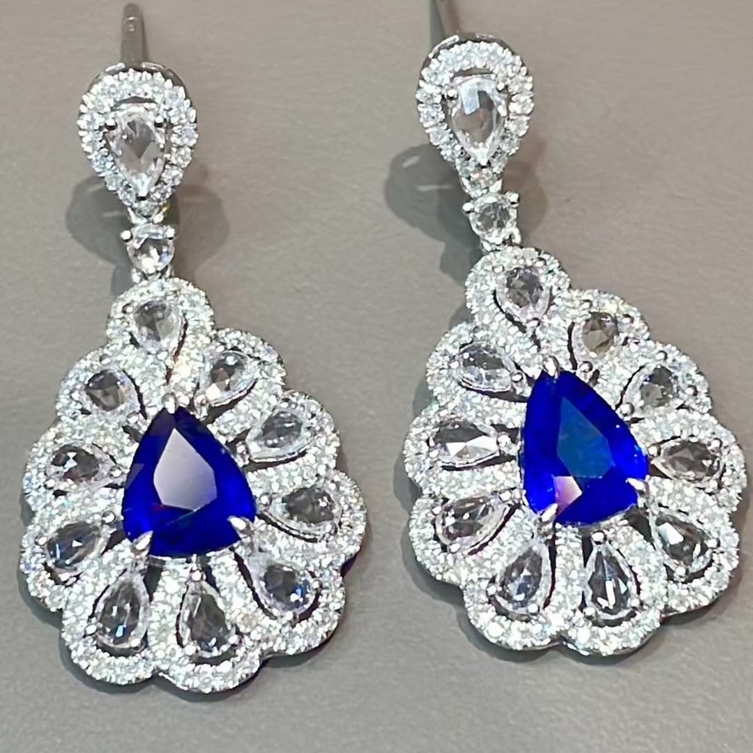 14k Gold 2.45 Ctw Natural Sapphire & Diamond Earrings - 3