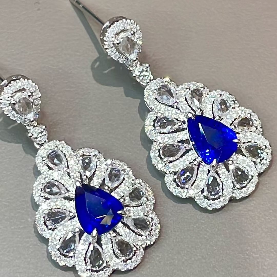 14k Gold 2.45 Ctw Natural Sapphire & Diamond Earrings - 4