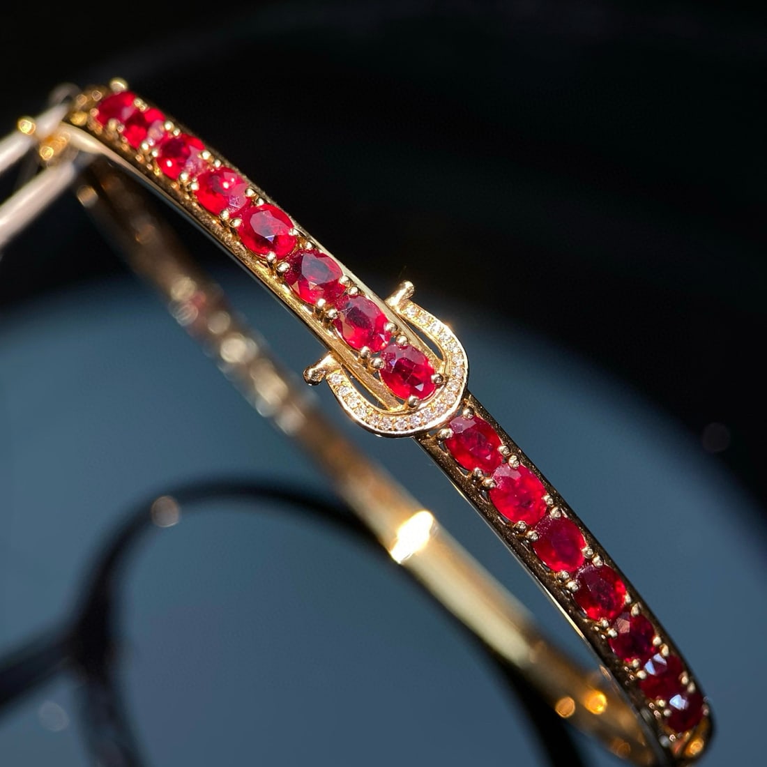14k Gold 4.00 Ct Natural Ruby & Diamond Bangle - 2