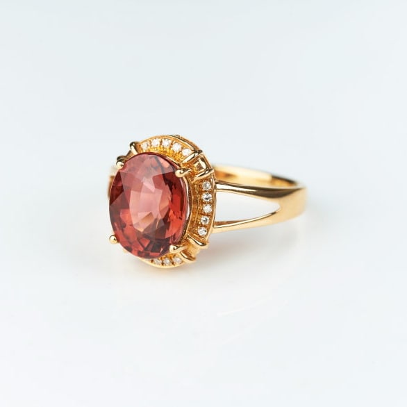 14k Gold 3.3 Ct Natural Tourmaline & Diamond Ring - 9