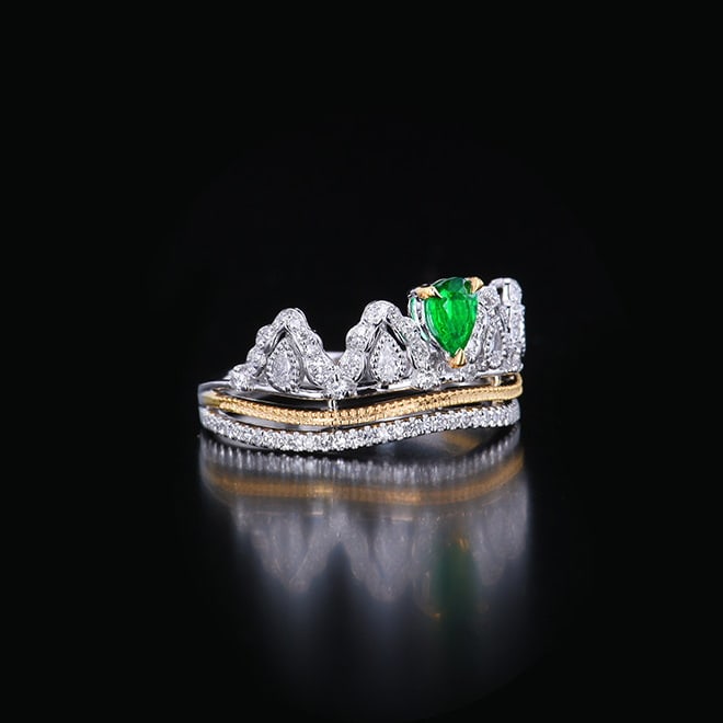 14k Gold 0.58 Ctw Vivid Green Natural Emerald & Diamond Ring - 2
