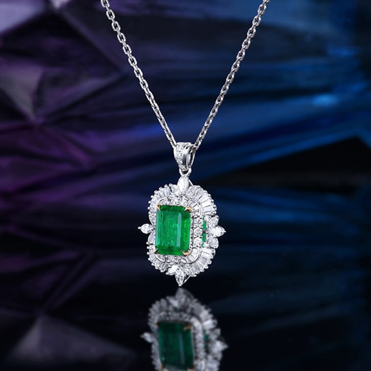 14k Gold 2.59 Ctw Vivid Green Natural Emerald & Diamond Pendant( Without Chain ) - 3