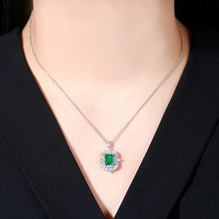 14k Gold 2.59 Ctw Vivid Green Natural Emerald & Diamond Pendant( Without Chain ) - 6